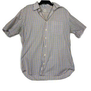 Peter Millar Shirt Mens Size Large Blue Multicolor Plaid Short Sleeve Button up